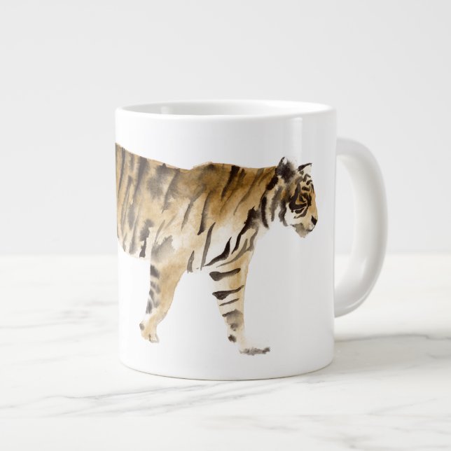 Watercolor Tiger Walking Giant Coffee Mug (Front Right)
