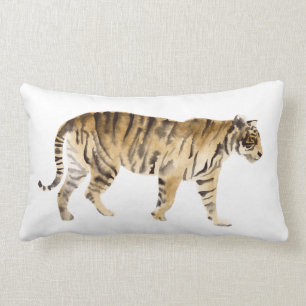 Watercolor Tiger Walking Lumbar Pillow