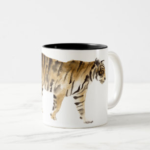 Watercolor Tiger Walking Two-Tone Coffee Mug