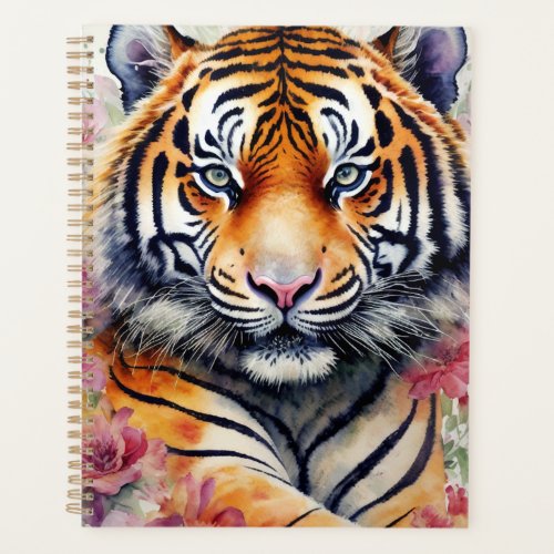 Watercolor Tiger With Flowers Floral Painting Planner