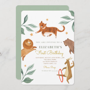 Watercolor Tiger Woodland Animal 1st Birthday  Invitation