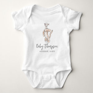 Watercolor Tigger Announcement Date Baby Bodysuit