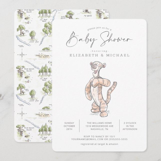 Watercolor Tigger Baby Shower Invitation (Front/Back)
