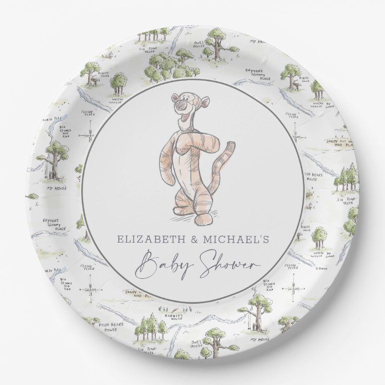 Watercolor Tigger Baby Shower Paper Plates
