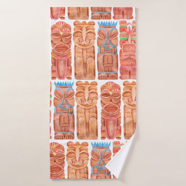 Watercolor tiki hawaii totem seamless pattern bath towel (Bath Towel)