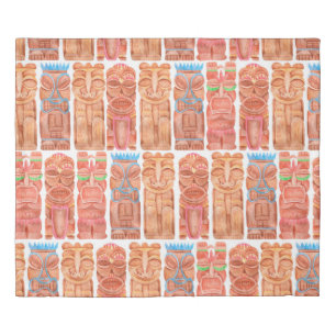 Watercolor tiki hawaii totem seamless pattern duvet cover