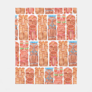 Watercolor tiki hawaii totem seamless pattern fleece blanket