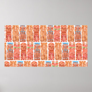 Watercolor tiki hawaii totem seamless pattern poster