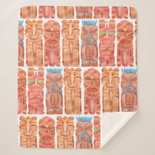 Watercolor tiki hawaii totem seamless pattern sherpa blanket