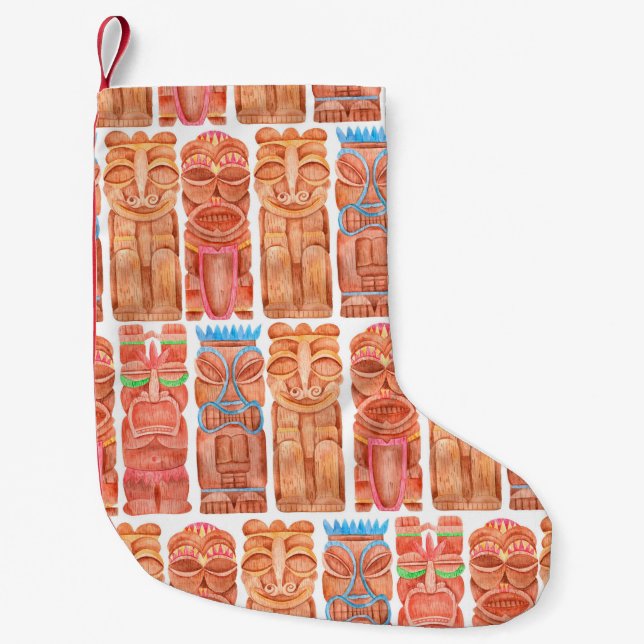 Watercolor tiki hawaii totem seamless pattern small christmas stocking (Front)