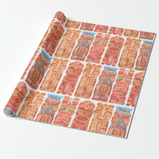 Watercolor tiki hawaii totem seamless pattern wrapping paper