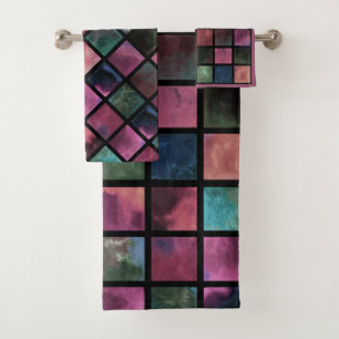 Watercolor, tile bath towel set