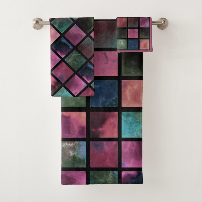 Watercolor, tile bath towel set (Insitu)