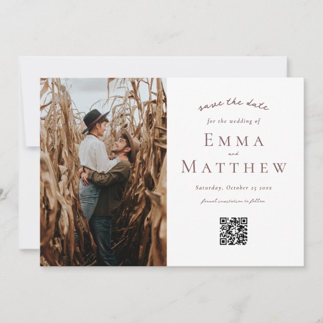 Watercolor Tile Pattern - QR & Photo Save The Date (Front)