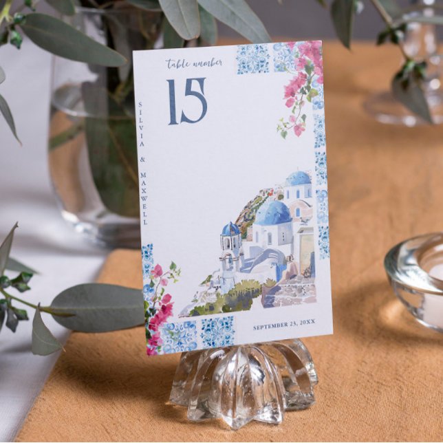 Watercolor Tiles | Greece Wedding  Table Number (Creator Uploaded)