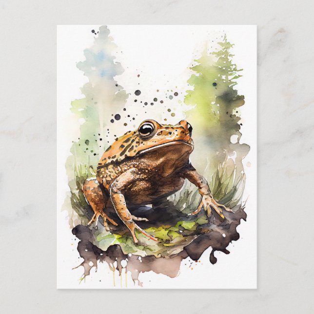 Watercolor Toad Crawling Through the Meadow Postcard (Front)