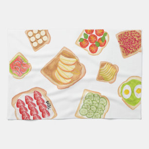 Watercolor Toasts and Sandwiches Kitchen Towel