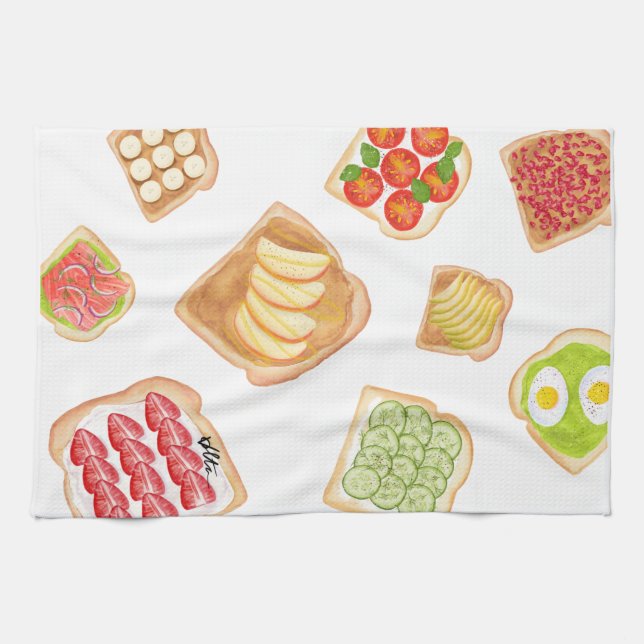Watercolor Toasts and Sandwiches Kitchen Towel (Horizontal)