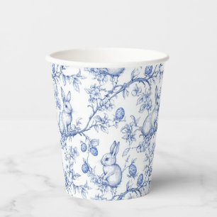 Watercolor Toile De Jouy Blue Easter Bunny Paper Cups