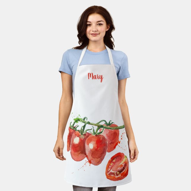 Watercolor Tomato Customizable Apron (Worn)