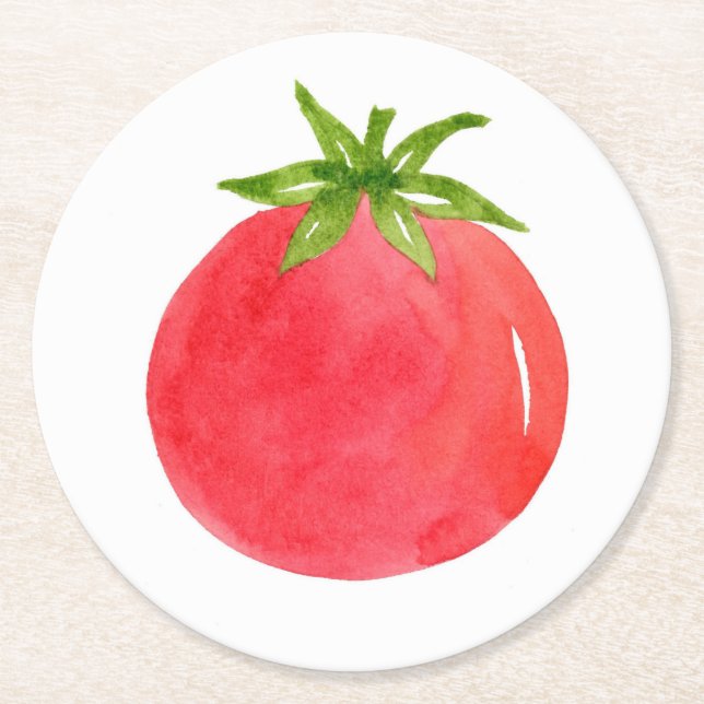 Watercolor Tomato      Round Paper Coaster (Front)