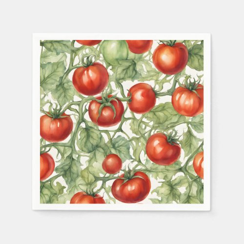 Watercolor Tomato Vine Pattern | Botanical Garden Napkins