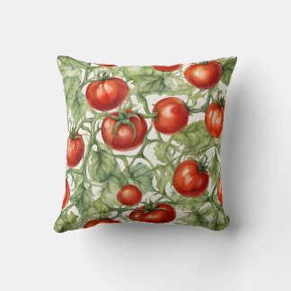 Watercolor Tomato Vine Pattern | Botanical Garden Throw Pillow