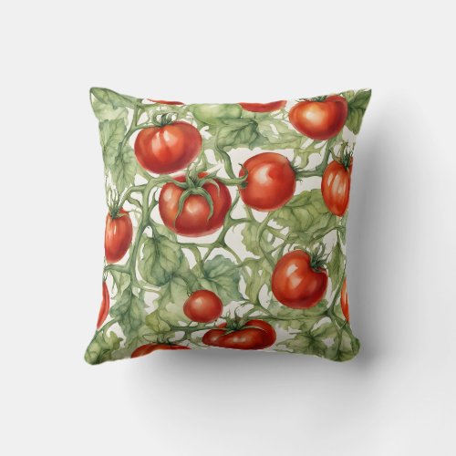 Watercolor Tomato Vine Pattern | Botanical Garden Throw Pillow