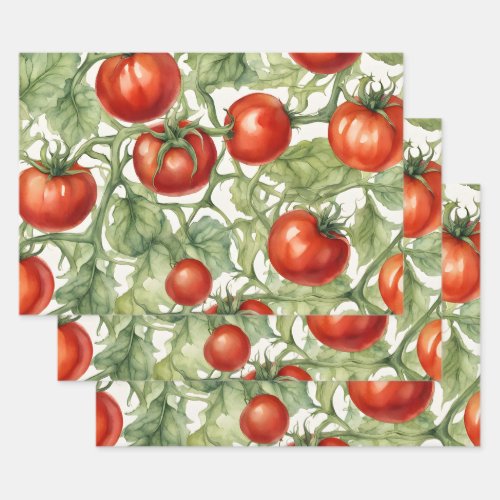 Watercolor Tomato Vine Pattern | Botanical Garden Wrapping Paper Sheets