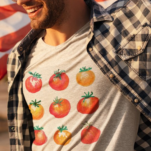 Watercolor Tomatoes Hand_Drawn Summer Foodie T_Shirt