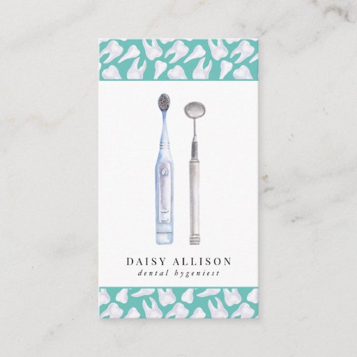 Customizable Watercolor Tooth Dentist Dental Hygienist Business Card