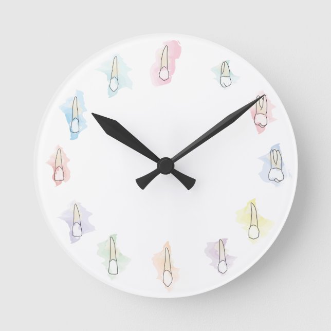 Watercolor Tooth Round Clock (Front)