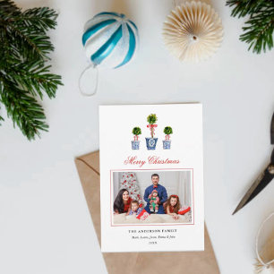 Watercolor Topiaries Christmas holiday photo  Card