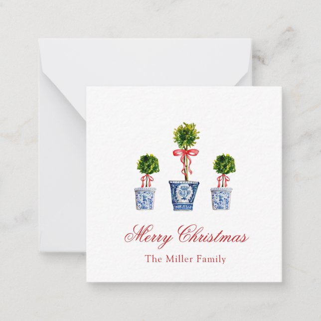 Watercolor Topiaries Christmas Note Card (Front)