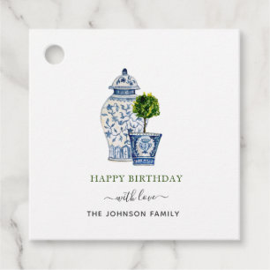 Watercolor Topiaries & Ginger Jar Happy Birthday Favor Tags