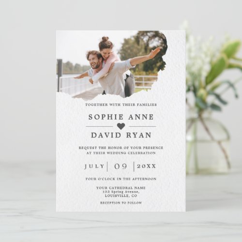 Watercolor Torn Paper Photo All In One Wedding   Invitation