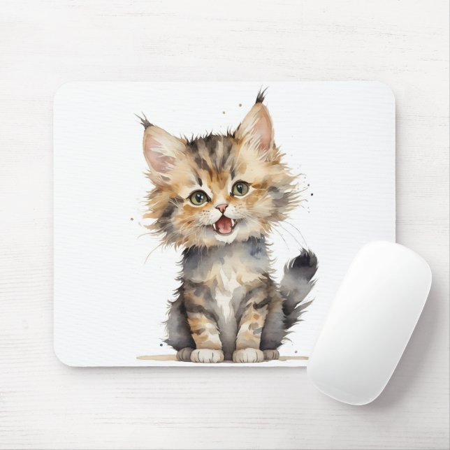Watercolor Tortoise Shell Kitten Mouse Pad (With Mouse)