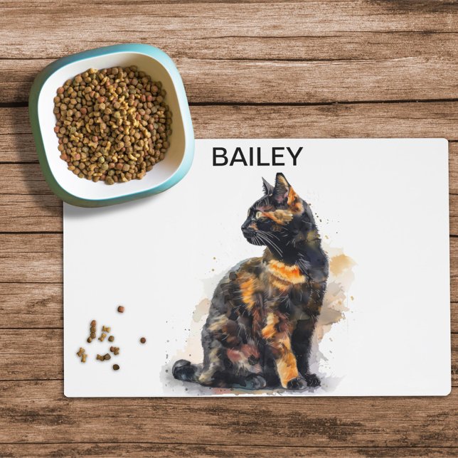 Watercolor Tortoiseshell Cat Custom Cat Food Mat (Creator Uploaded)