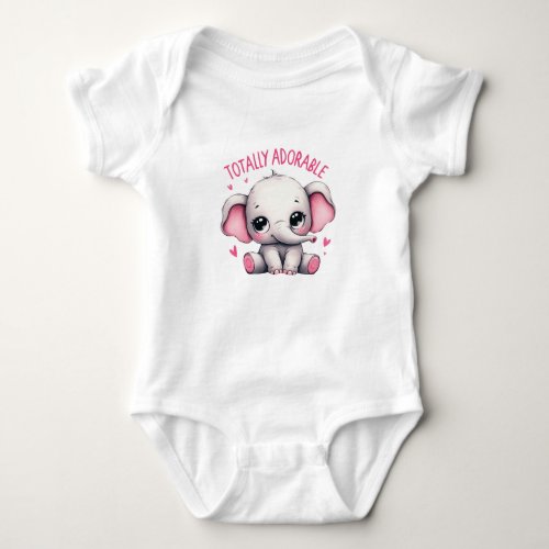 Watercolor totally adorable cute girl elephant baby bodysuit