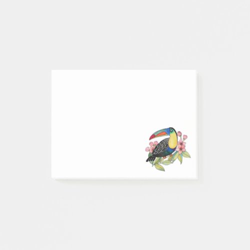 Watercolor Toucan Bird With Flowers Post_it Notes