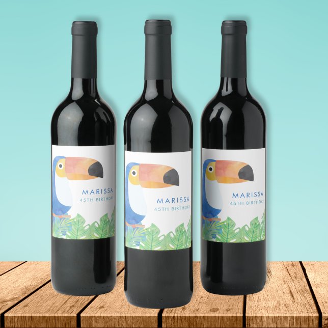 WATERCOLOR TOUCAN BIRTHDAY WINE LABEL (Creator Uploaded)