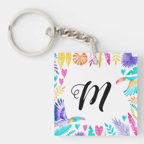 Watercolor Toucans Tropical Keychain