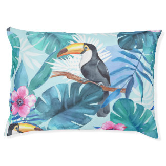 Watercolor Toucans: Tropical Seamless Pet Bed