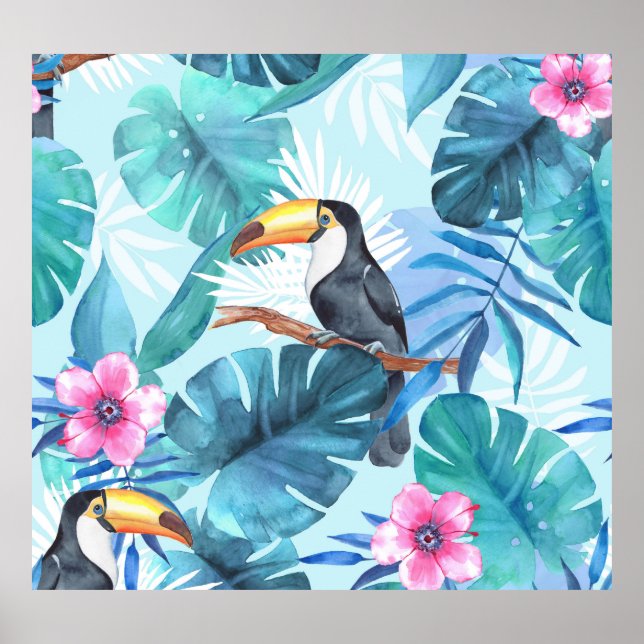 Watercolor Toucans: Tropical Seamless Poster (Front)