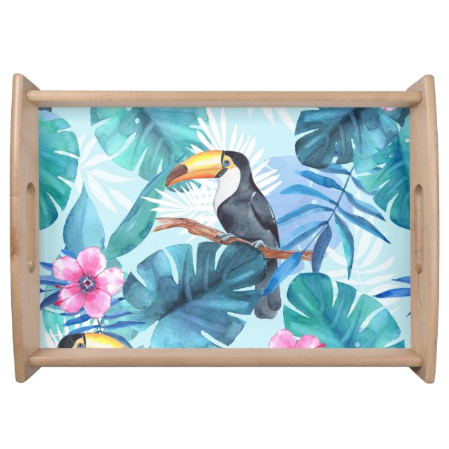 Watercolor Toucans: Tropical Seamless Serving Tray (Front)
