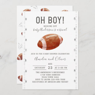 Watercolor touchdowns american football baby showe invitation