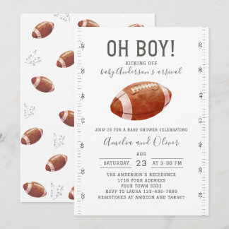 Watercolor touchdowns american football baby showe invitation