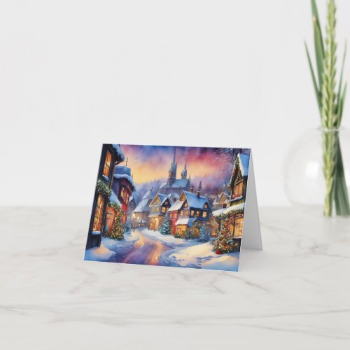 Watercolor Town Village Illustration Card