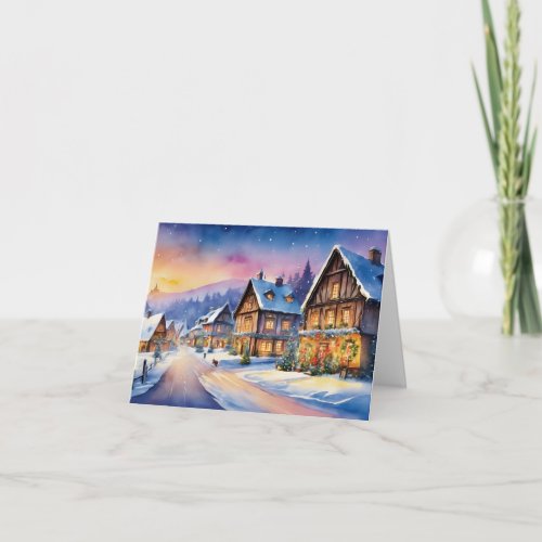 Watercolor Town Village Illustration Card