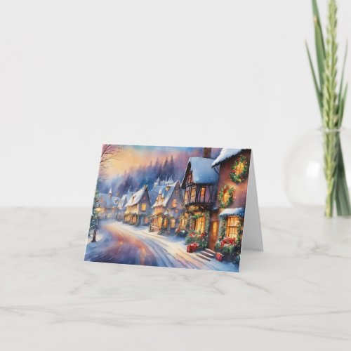 Watercolor Town Village Illustration Card